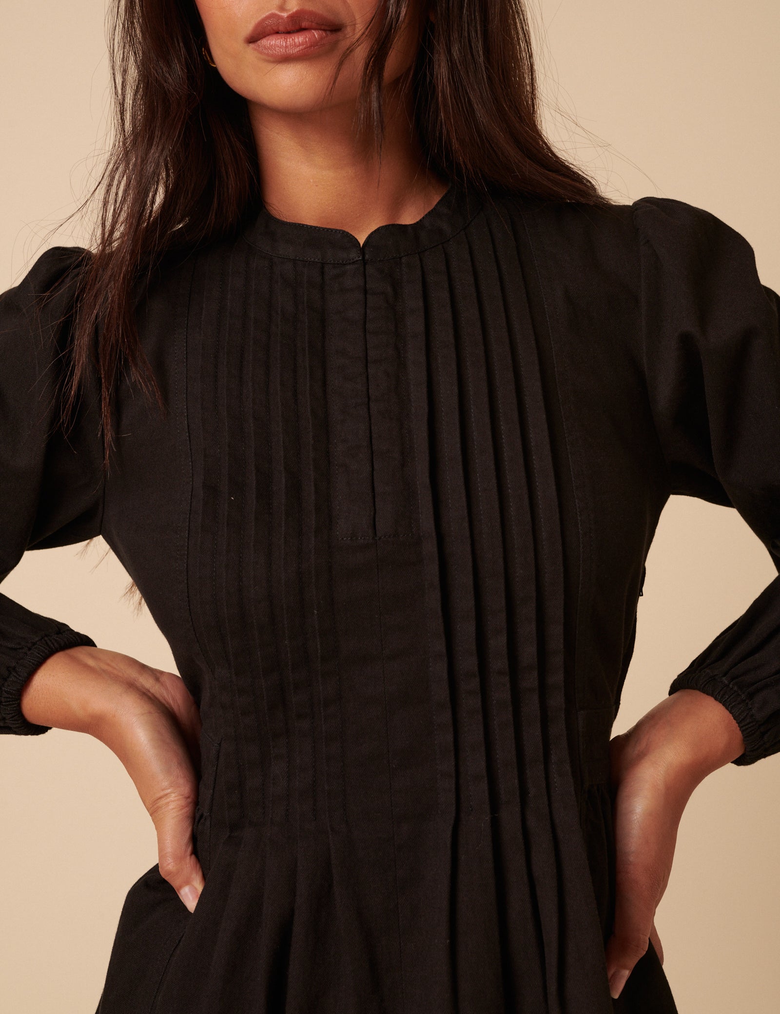 Black Denim Pintuck Tillie Mini Dress