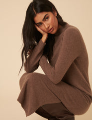 Dark Beige Cashmere Funnel Neck Midi Dress