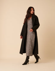 Grey And White Scoop Knitted Neck Midi Dress