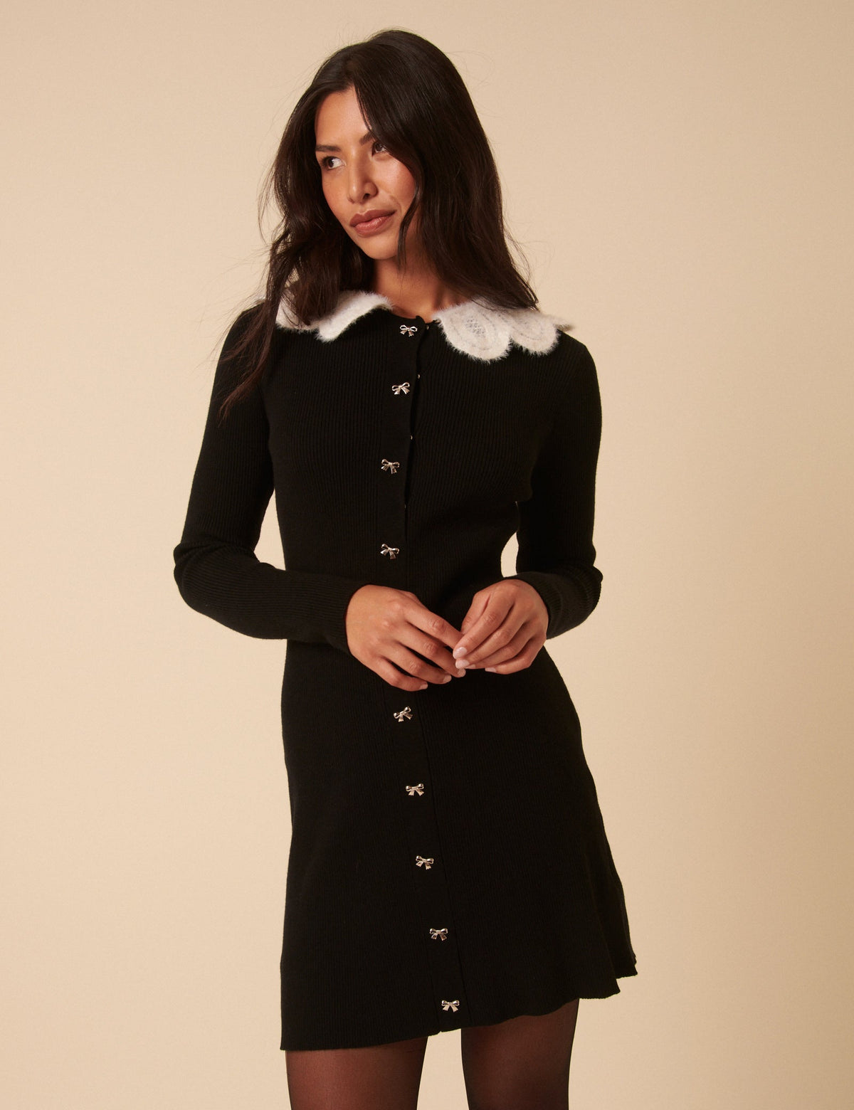 Black Crochet Trim Collar Mini Dress