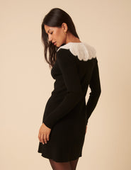 Black Crochet Trim Collar Mini Dress