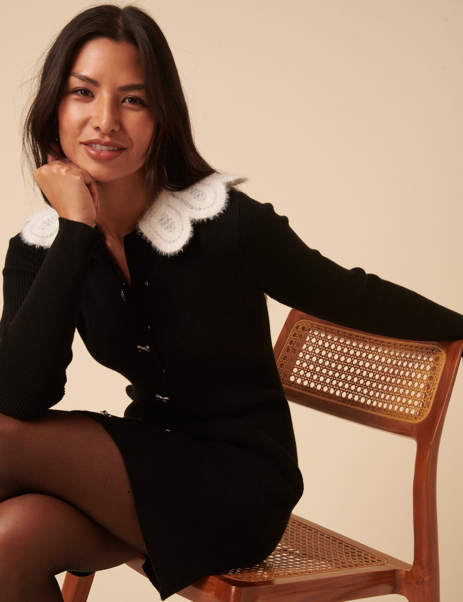 Black Crochet Trim Collar Mini Dress