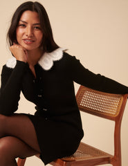 Black Crochet Trim Collar Mini Dress