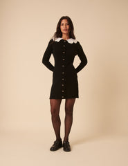 Black Crochet Trim Collar Mini Dress