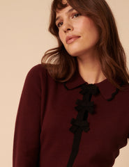 Burgundy Knitted Bow Front Mini Dress