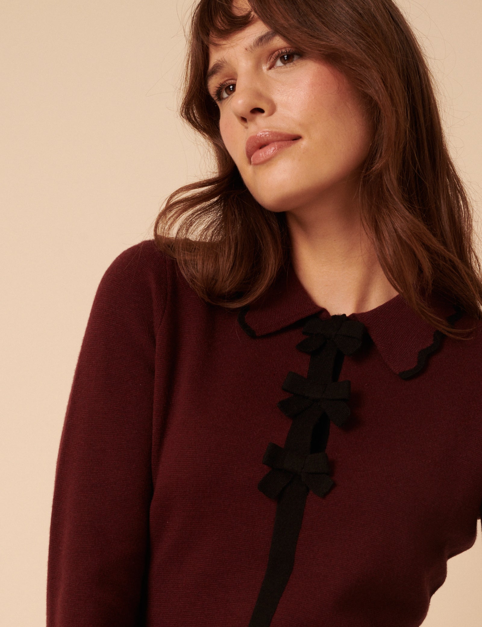 Petite Burgundy Bow Front Knitted Mini Dress