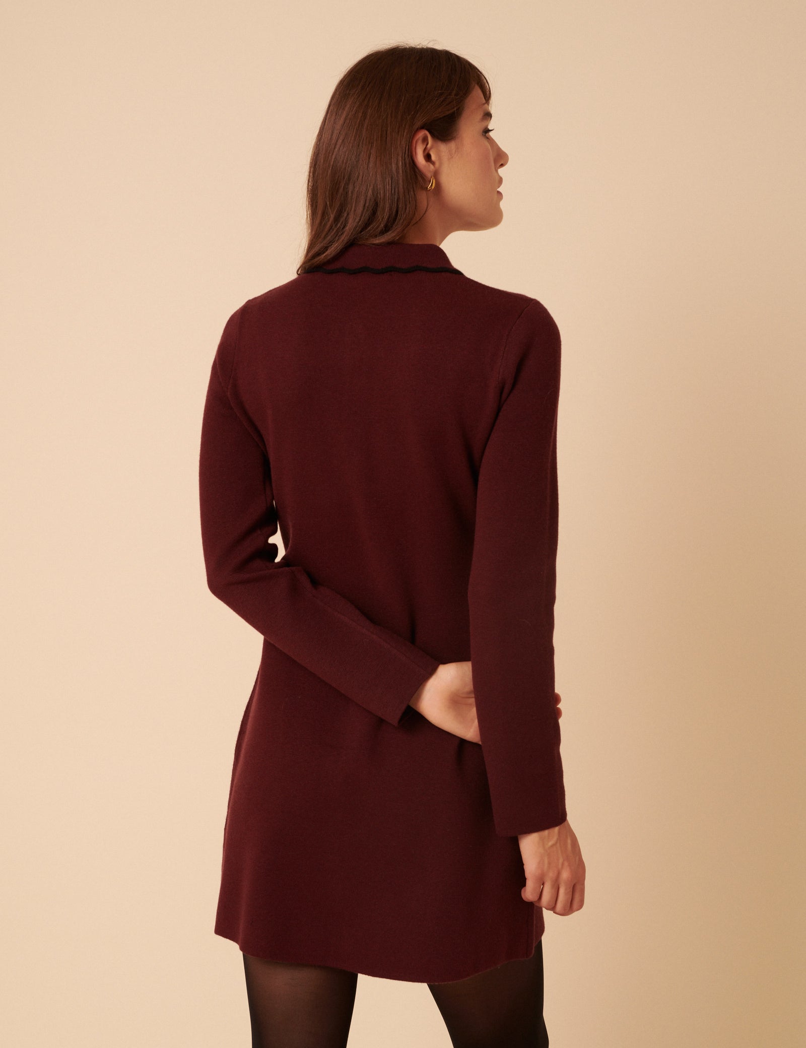 Petite Burgundy Bow Front Knitted Mini Dress