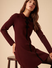 Petite Burgundy Bow Front Knitted Mini Dress