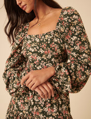 Black Floral Long Sleeve Maud Midi Dress