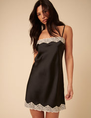 Black Satin Lace Trim Ally Mini Dress