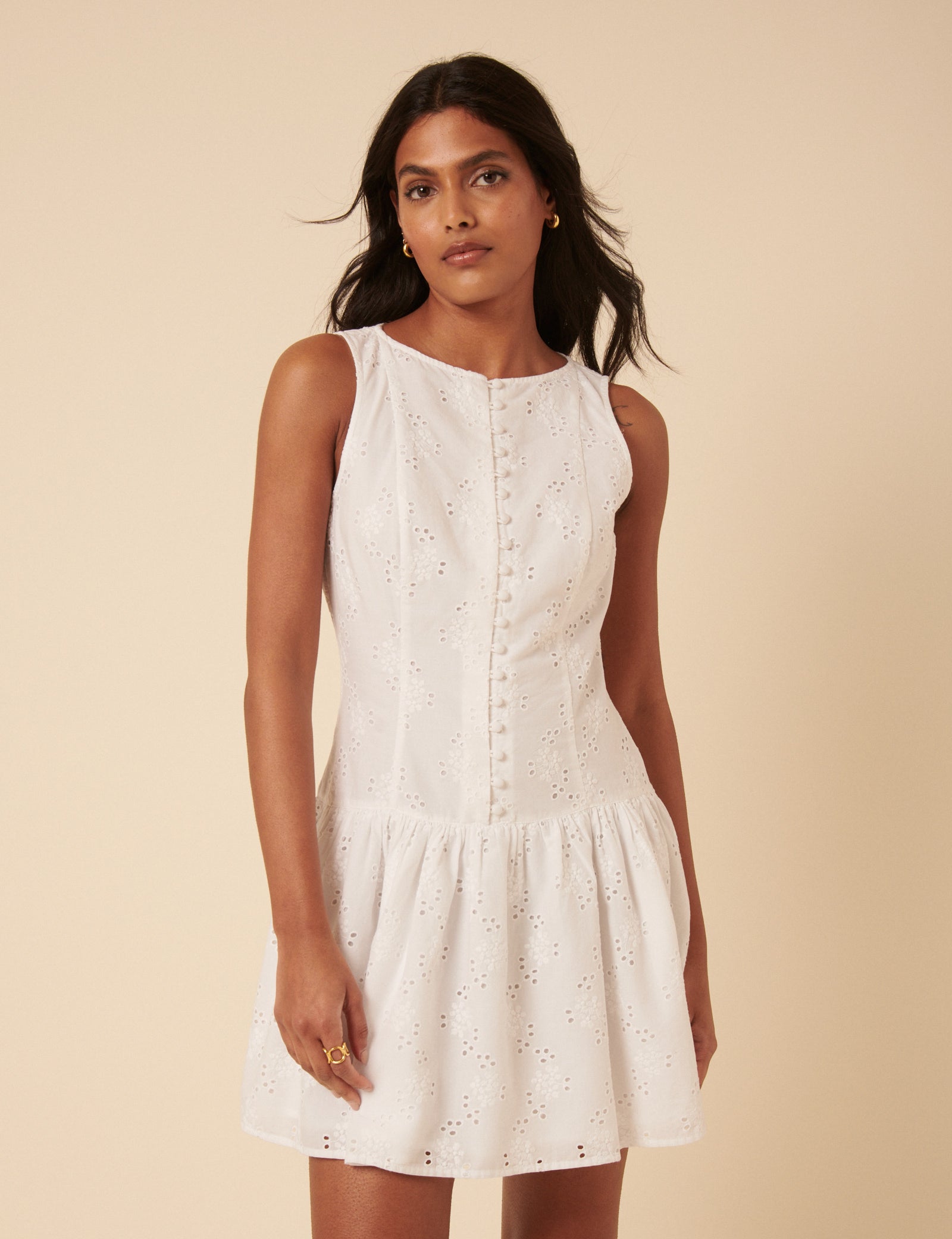 White Broderie Angalise Claudia Mini Dress