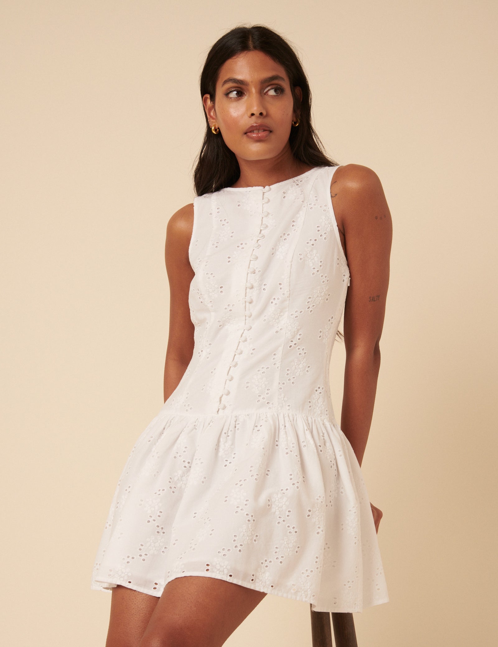 White Broderie Angalise Claudia Mini Dress