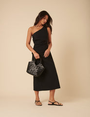 Black Striped One Shoulder Una Midi Dress