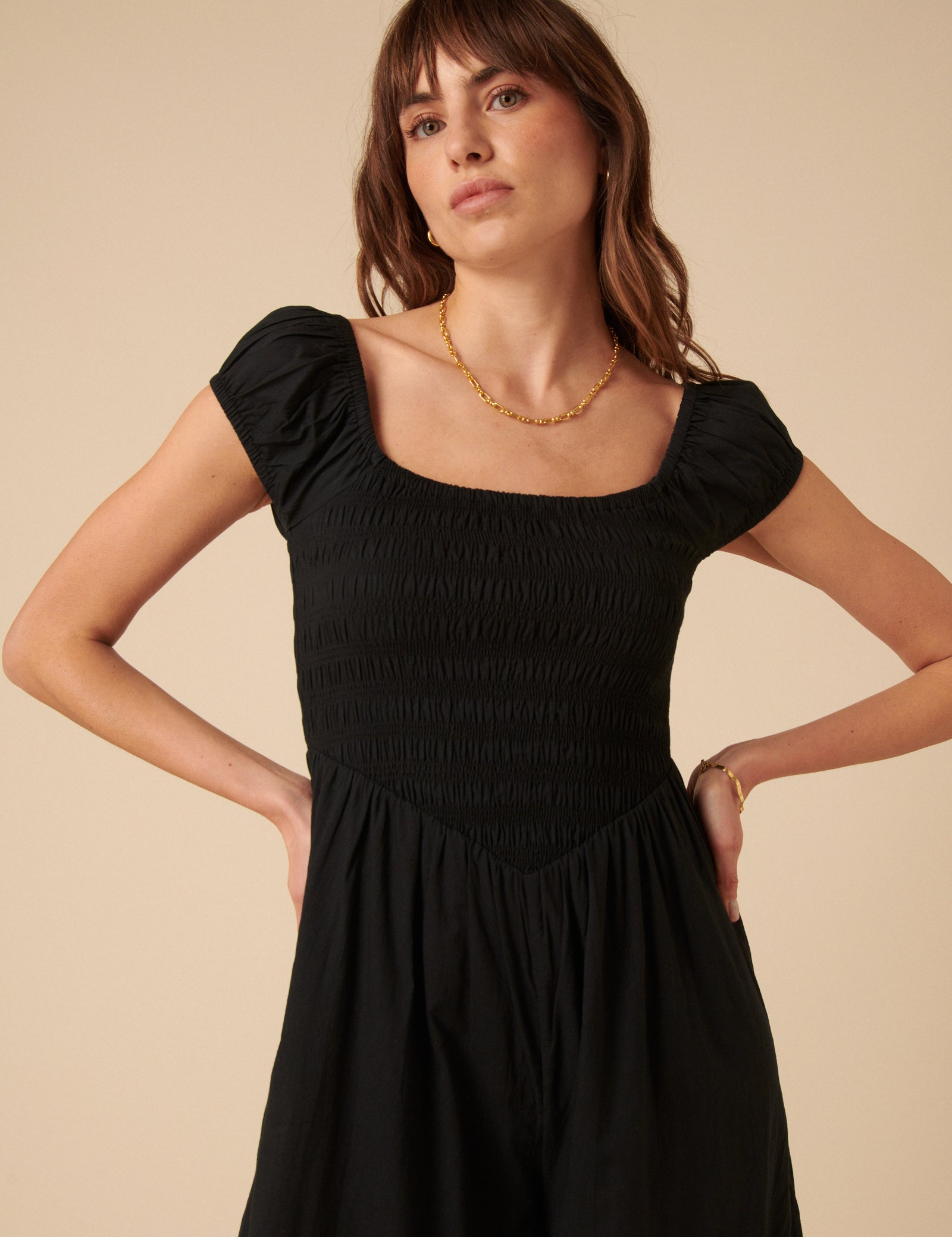 Black Shirred Bodice Alaska Jumpsuit