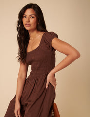Brown Shirred Bodice Alaska Jumpsuit
