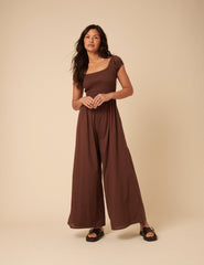 Brown Shirred Bodice Alaska Jumpsuit
