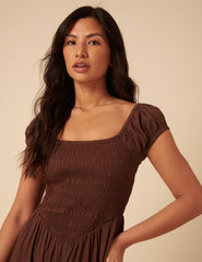 Brown Shirred Bodice Alaska Jumpsuit