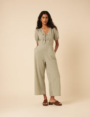 Green Gingham Tie Front Jumpsuit