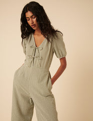 Green Gingham Tie Front Jumpsuit