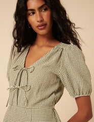 Green Gingham Tie Front Jumpsuit