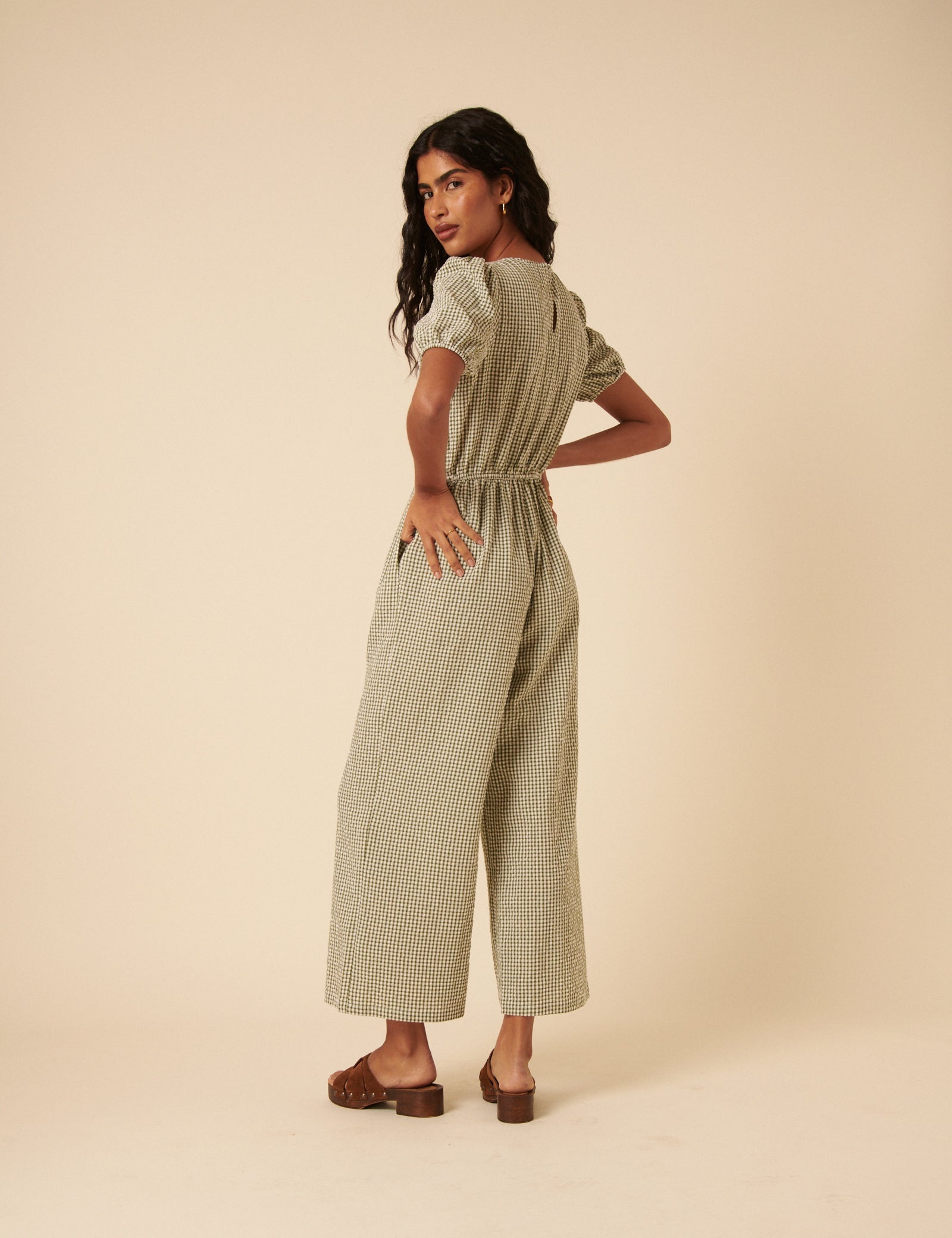 Green Gingham Tie Front Jumpsuit