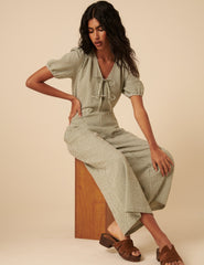 Green Gingham Tie Front Jumpsuit