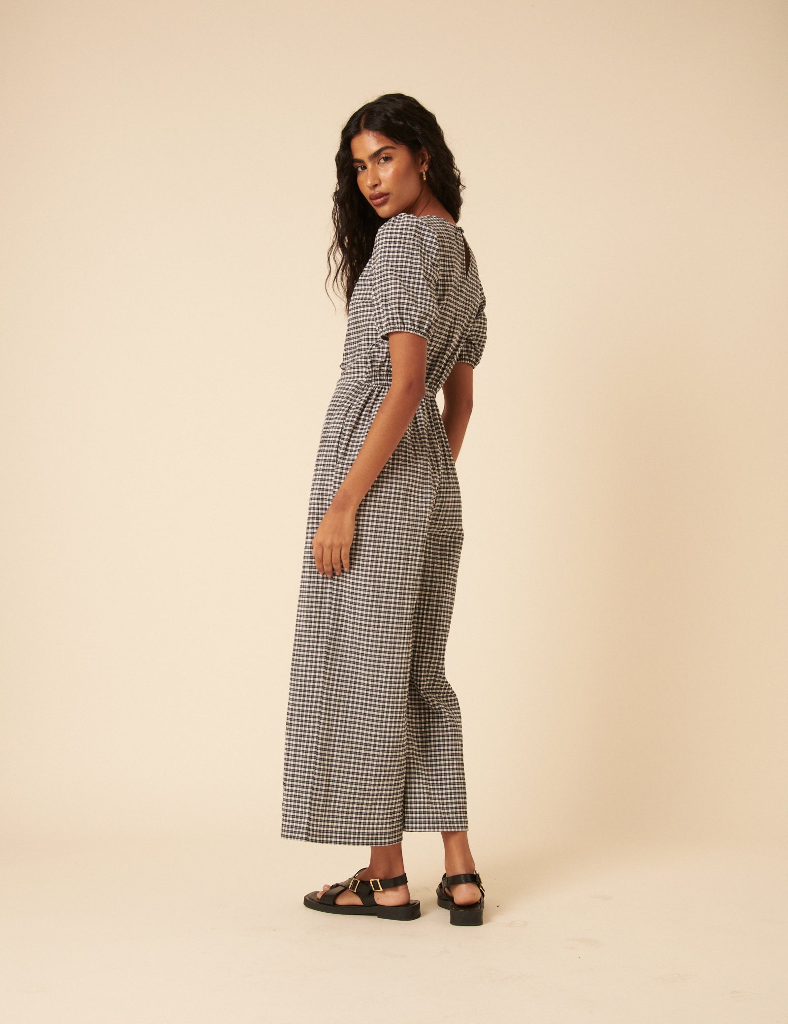 Black Gingham Tie Front Jumpsuit