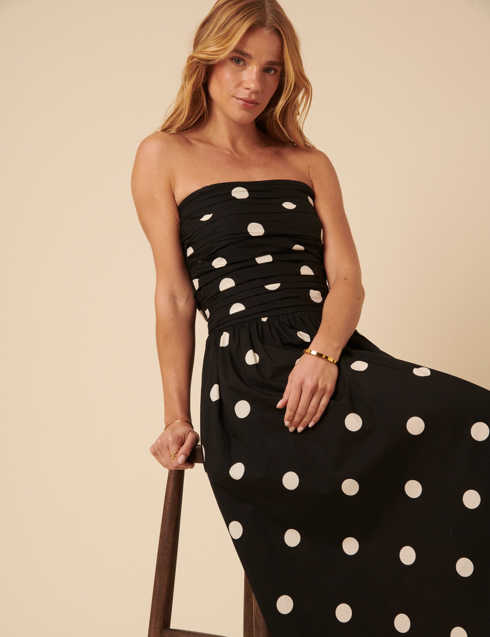 Black Polka Dot Bandeau Felicity Midi Dress