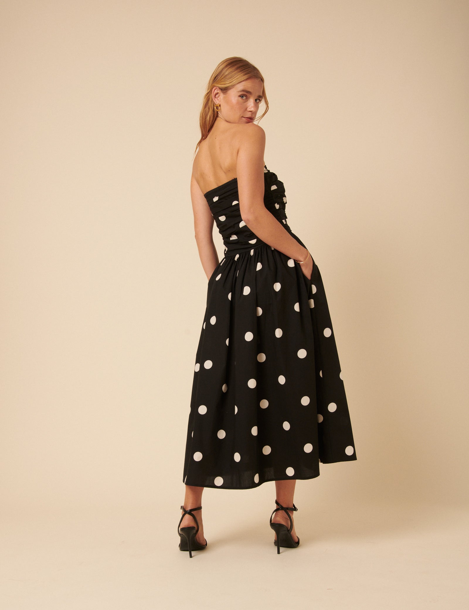 Black Polka Dot Bandeau Felicity Midi Dress