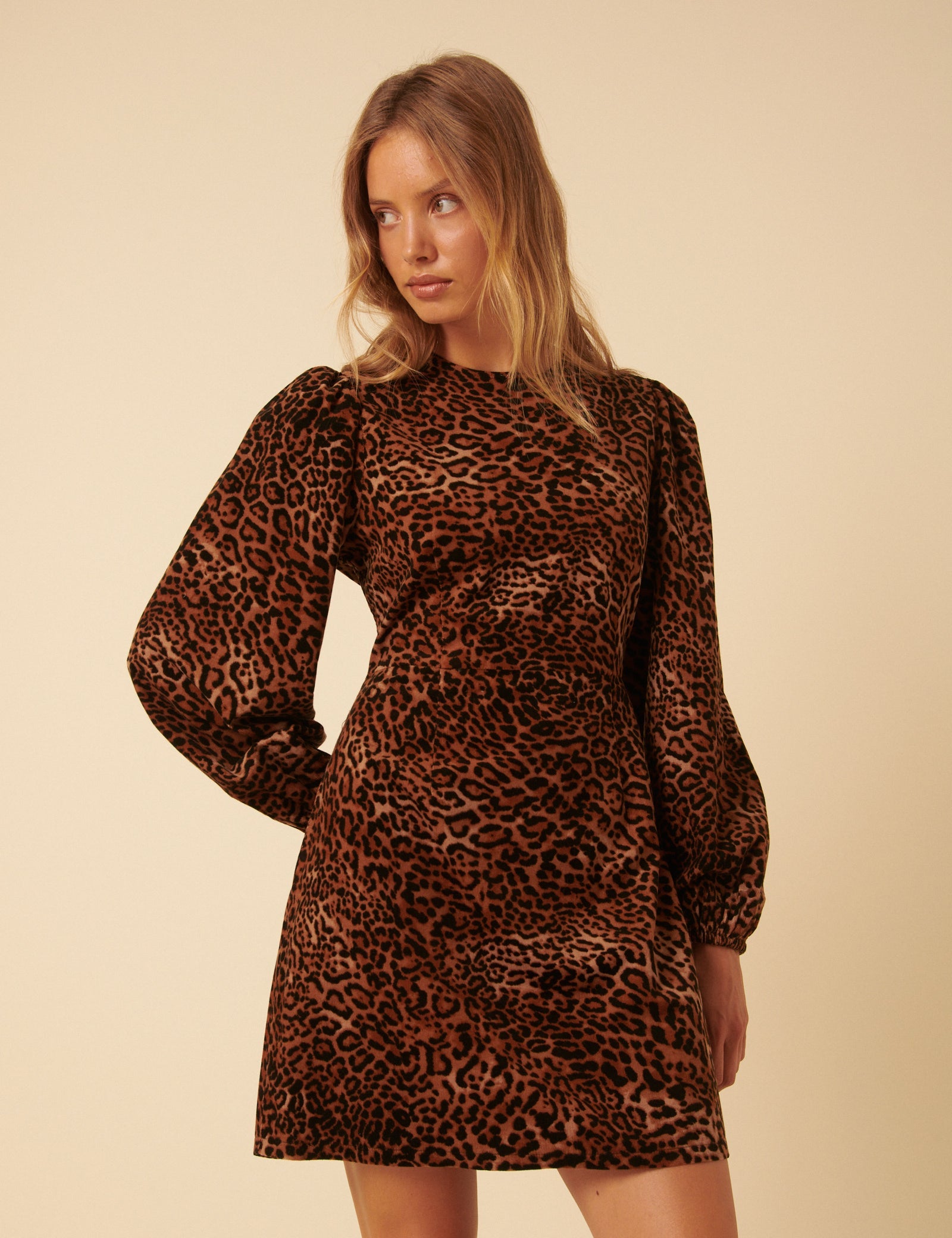 Leopard Print Balloon Sleeve Peggy Mini Dress