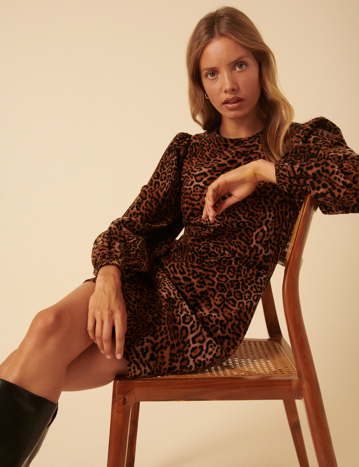 Leopard Print Balloon Sleeve Peggy Mini Dress