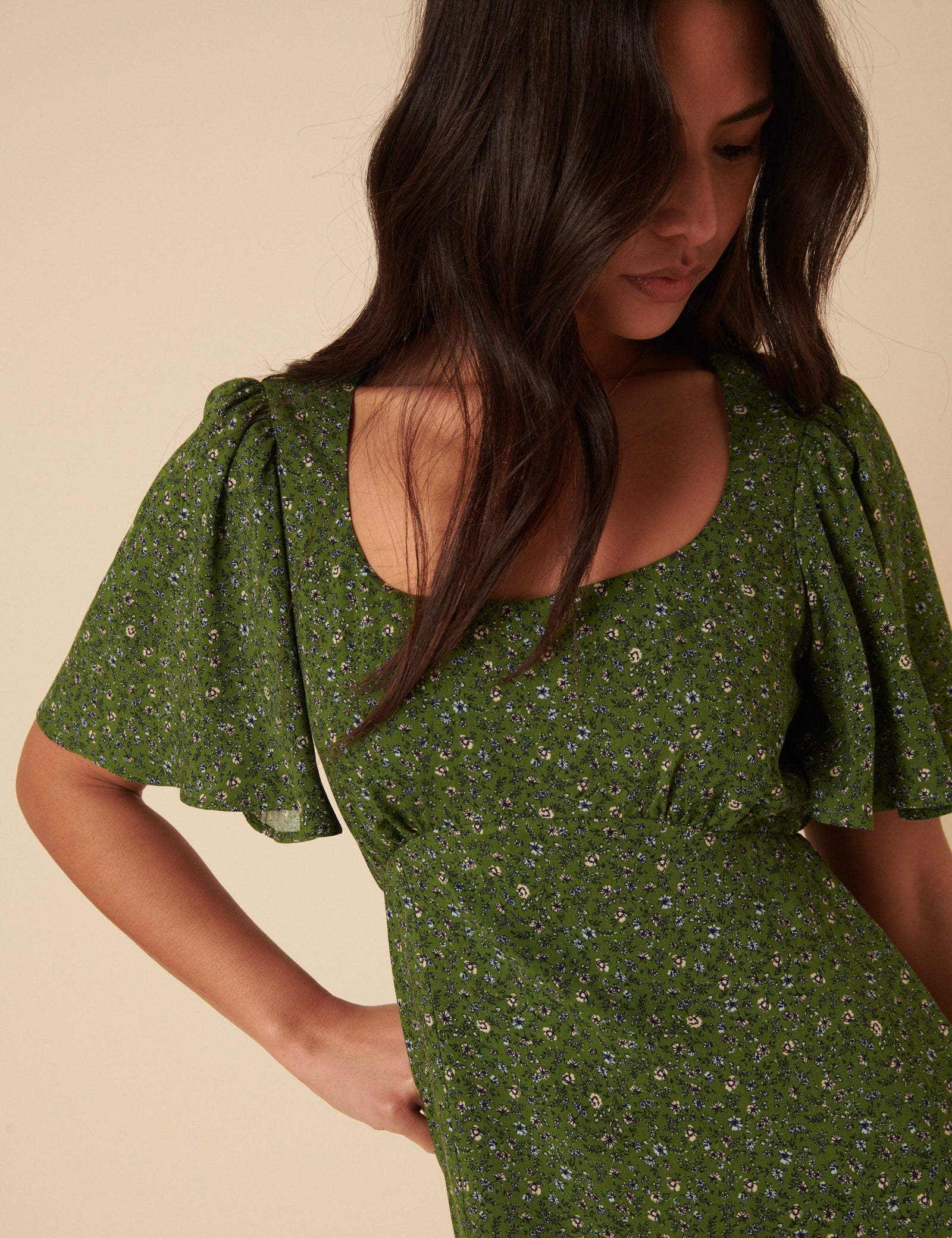 Green Ditsy Floral Dee Dee Midi Dress