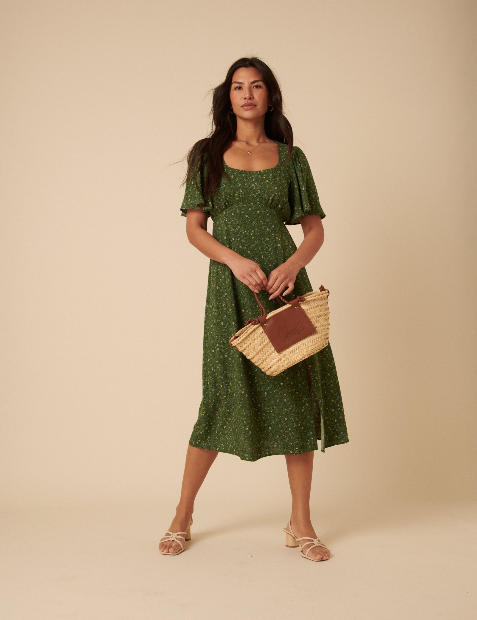 Green Ditsy Floral Dee Dee Midi Dress