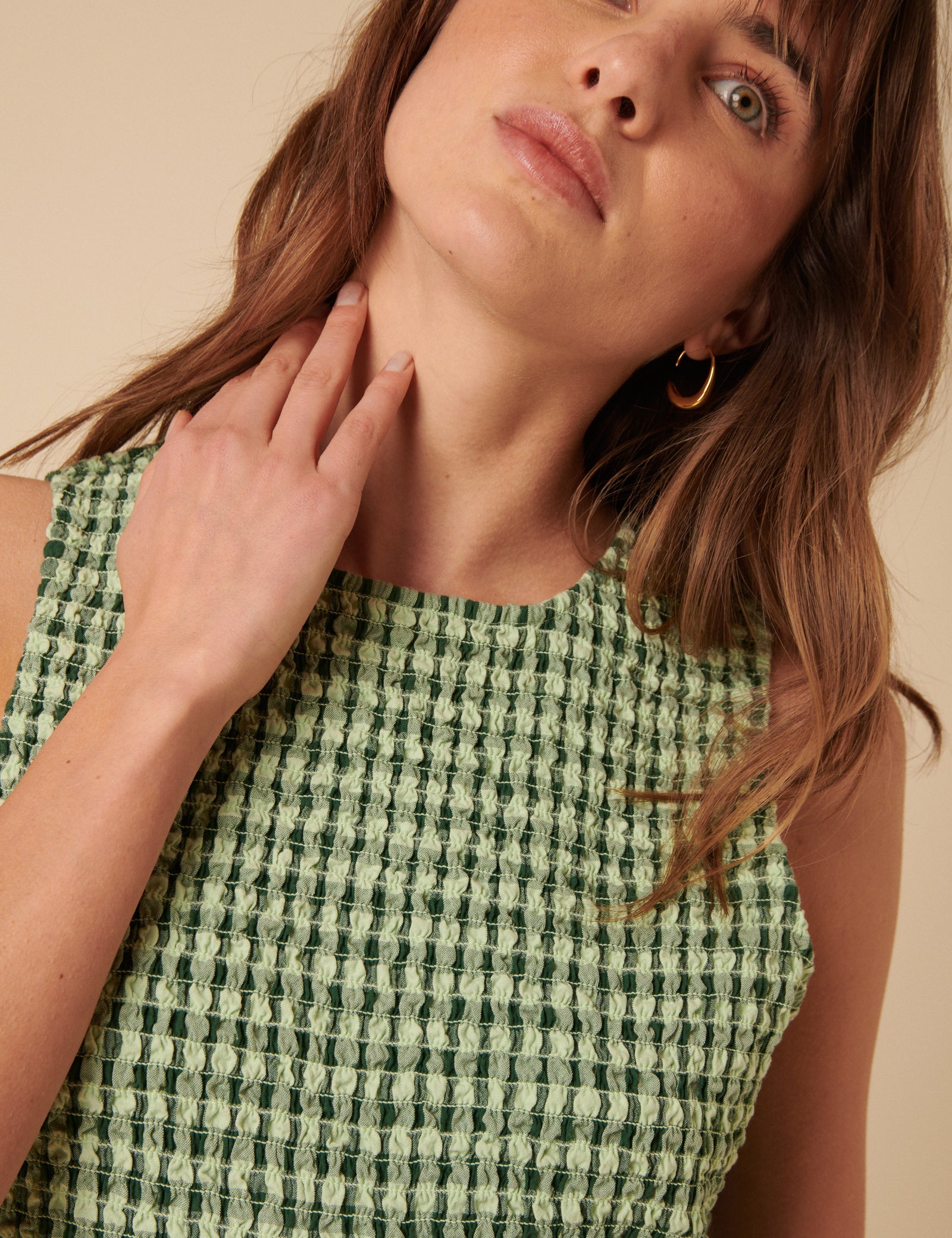 Green Gingham Shirred Ruth Jumpsuit