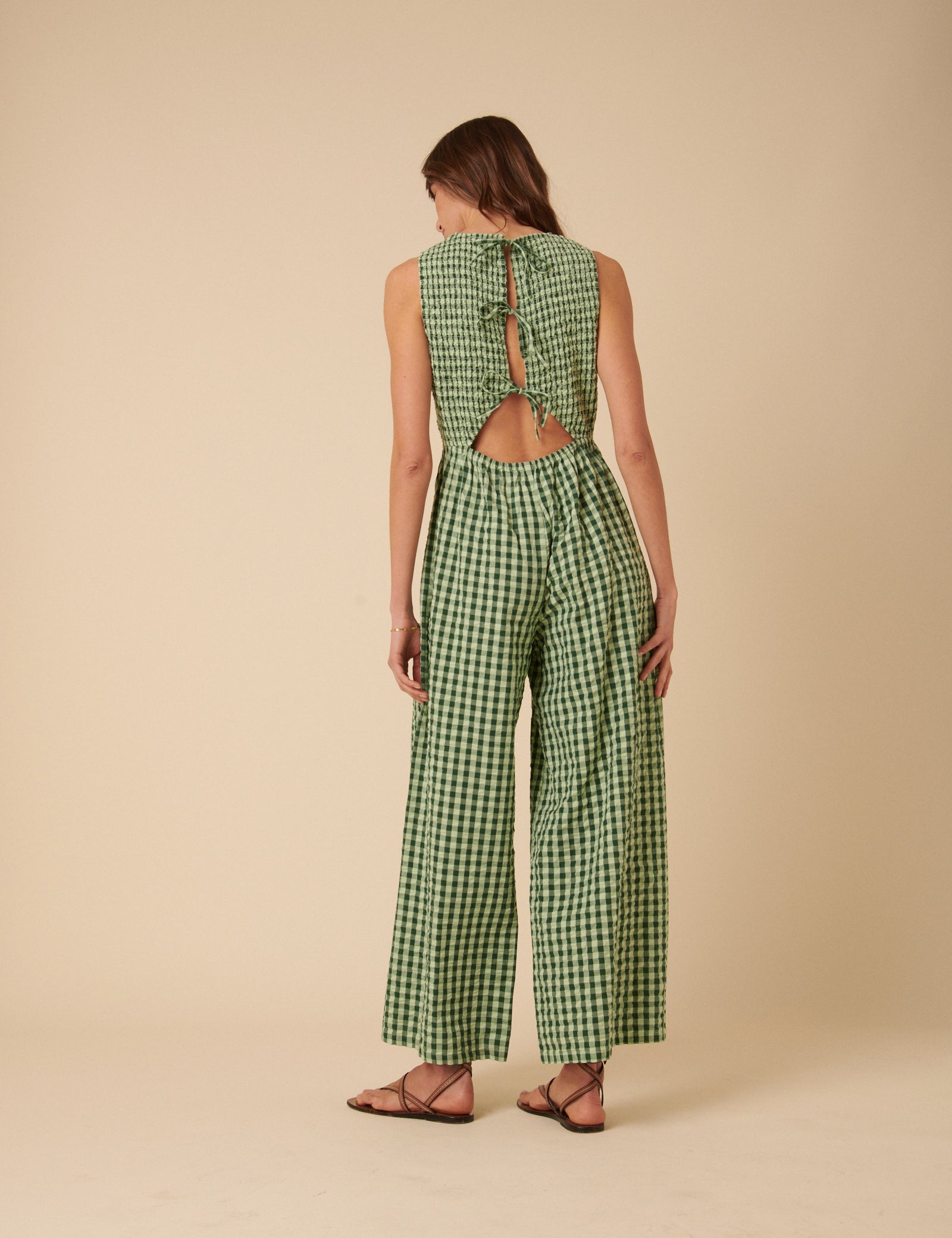 Green Gingham Shirred Ruth Jumpsuit