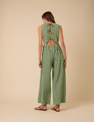Green Gingham Shirred Ruth Jumpsuit