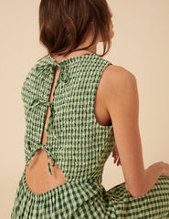 Green Gingham Shirred Ruth Jumpsuit