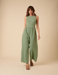 Green Gingham Shirred Ruth Jumpsuit