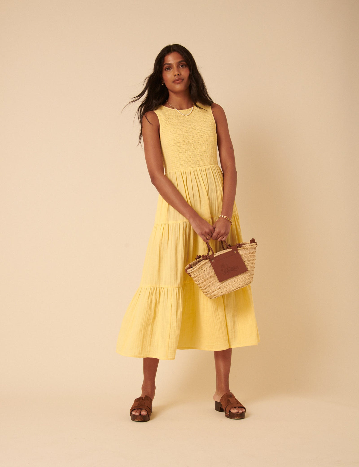 Butter Yellow Sleeveless Tiered Charlie Midi Dress