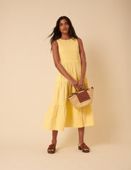 Butter Yellow Sleeveless Tiered Charlie Midi Dress