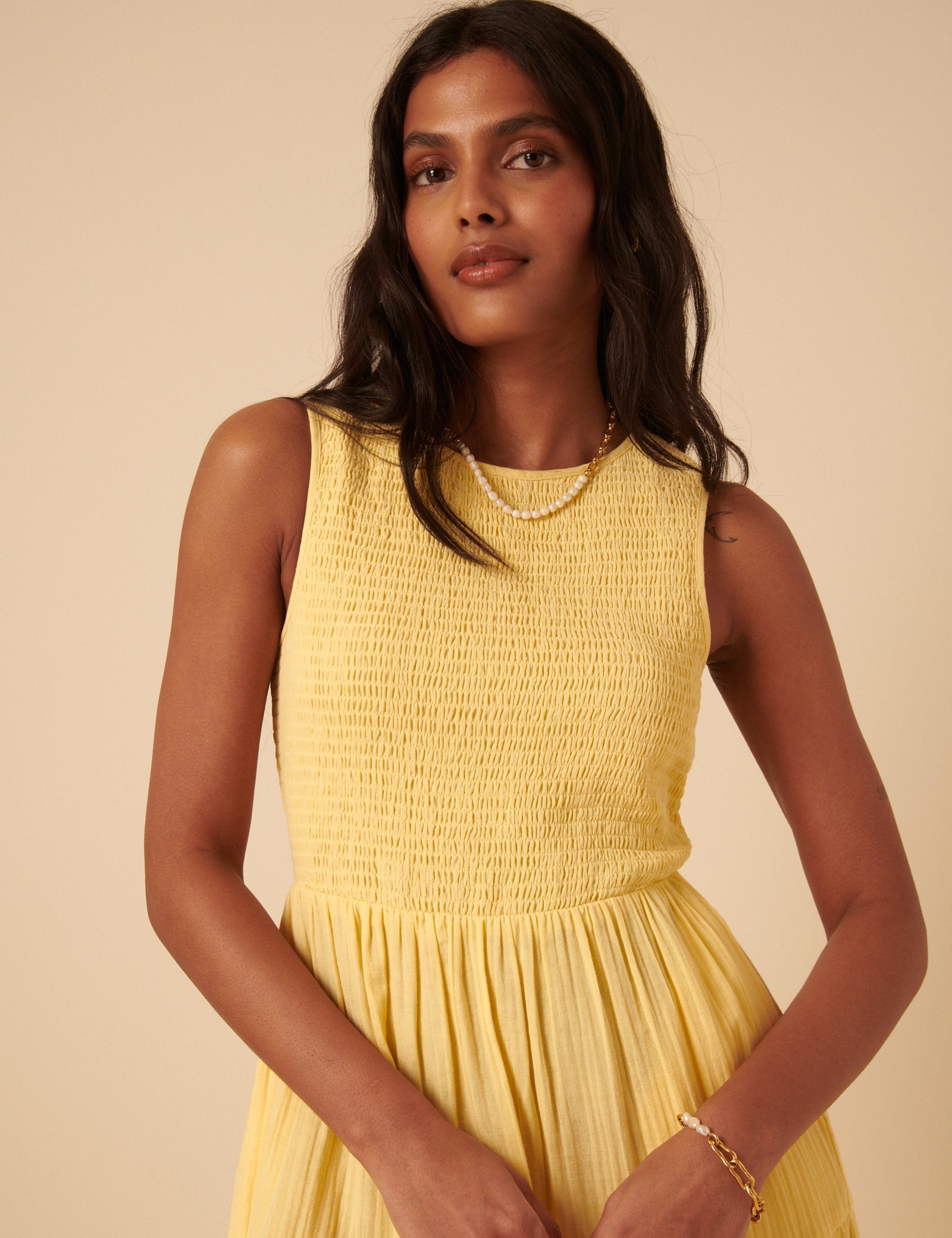 Butter Yellow Sleeveless Tiered Charlie Midi Dress