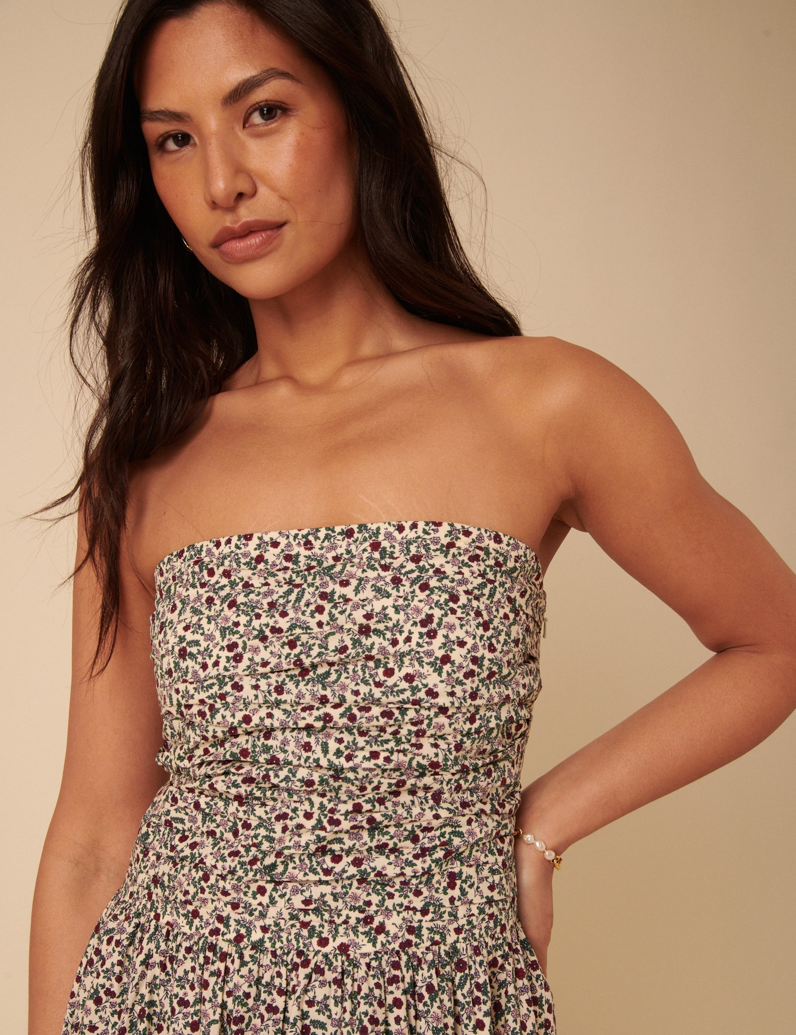 Cream Ditsy Floral Bandeau Felicity Midi Dress
