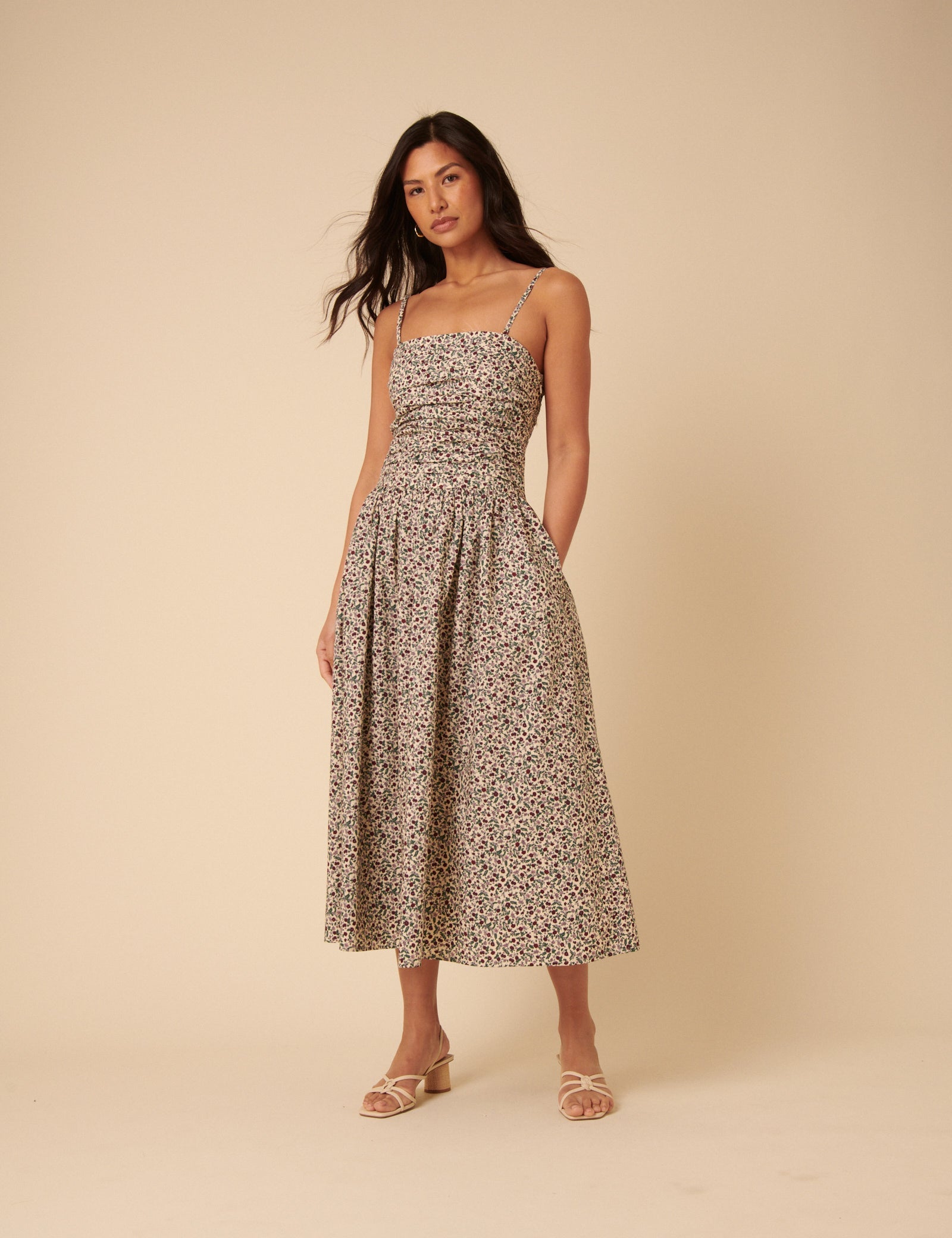 Cream Ditsy Floral Bandeau Felicity Midi Dress