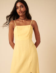 Butter Yellow Linen-blend Maddie Midi Dress
