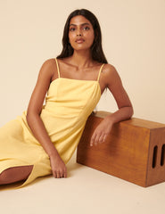 Butter Yellow Linen-blend Maddie Midi Dress