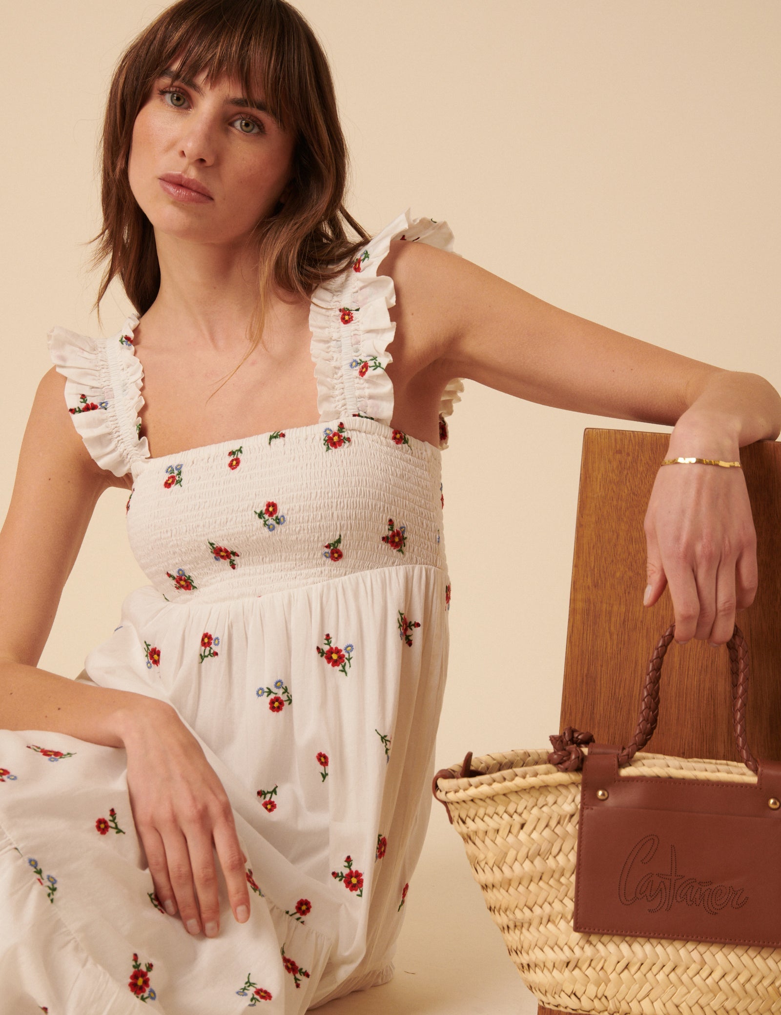 White Embroidered Maya Midi Dress