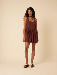 Brown Drop Waist Cora Mini Dress