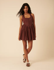 Brown Drop Waist Cora Mini Dress