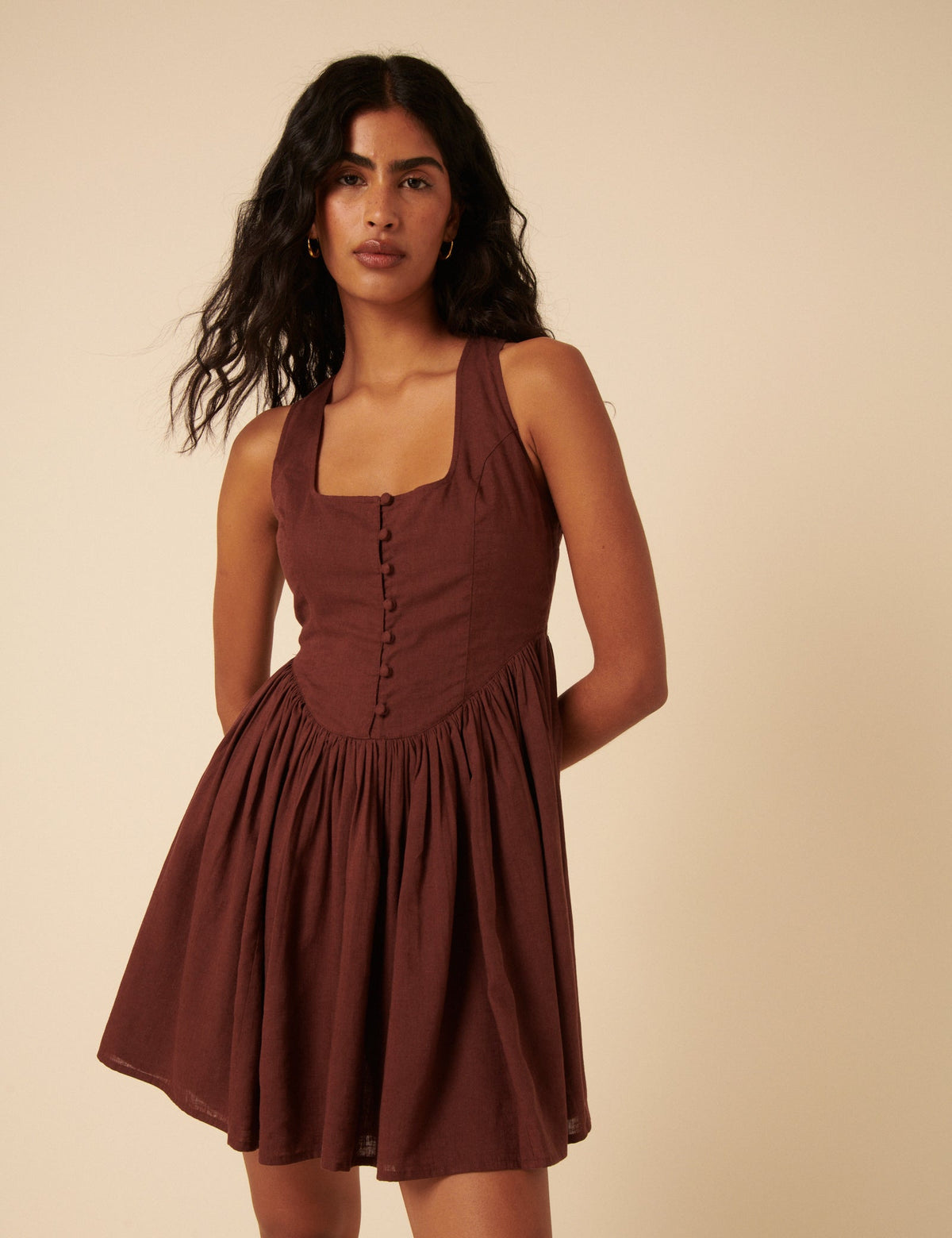 Brown Drop Waist Cora Mini Dress
