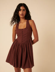 Brown Drop Waist Cora Mini Dress